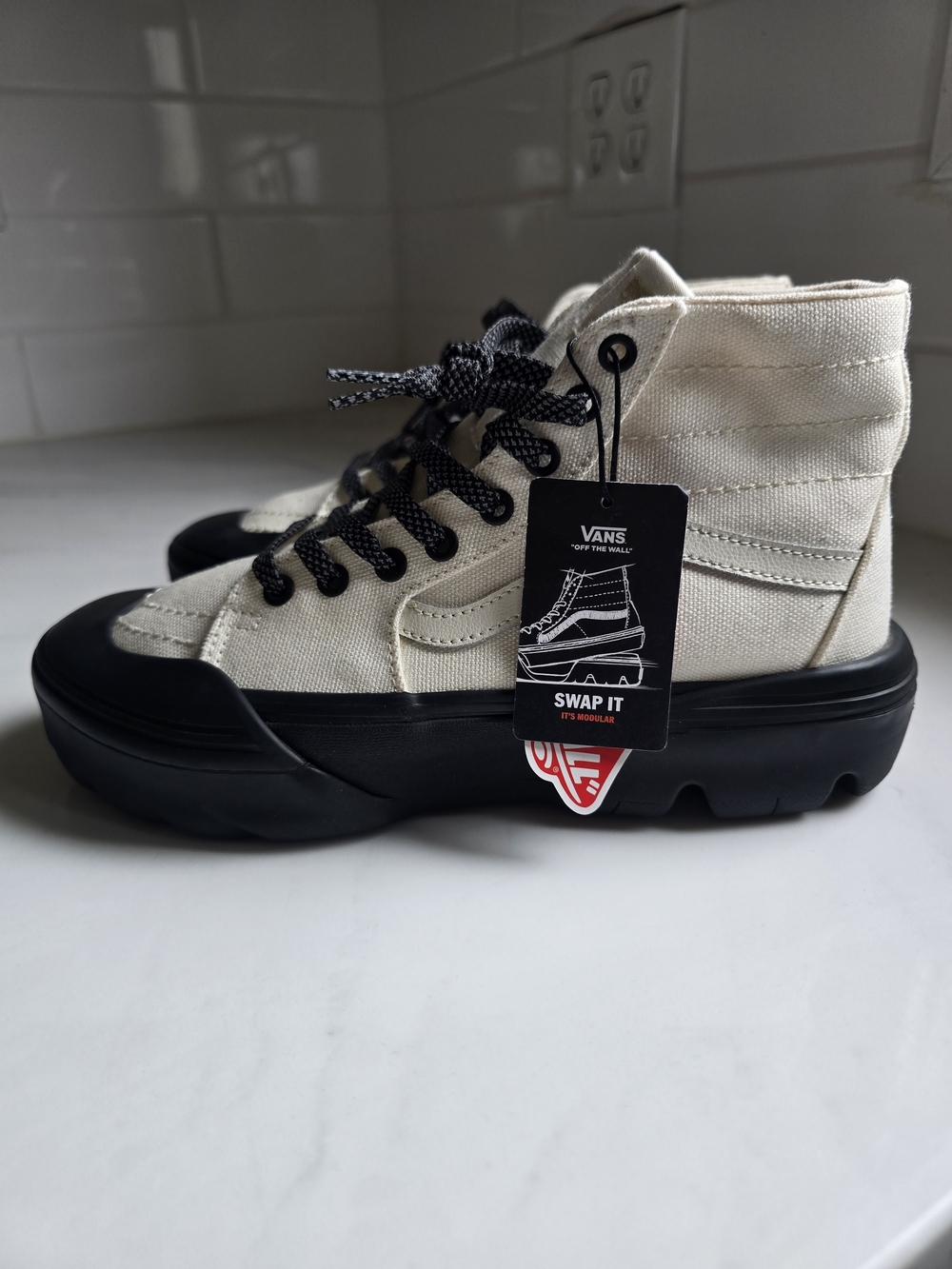 Vans High-Top Canvas Sneakers in Natural with Black Sole